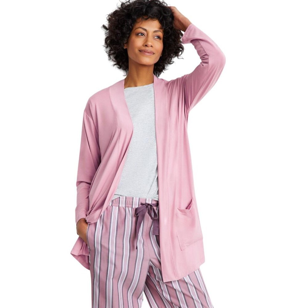 NWT State Of Day Womens Knit Cardigan Open Front Lounge Mauve Orchid Purple L